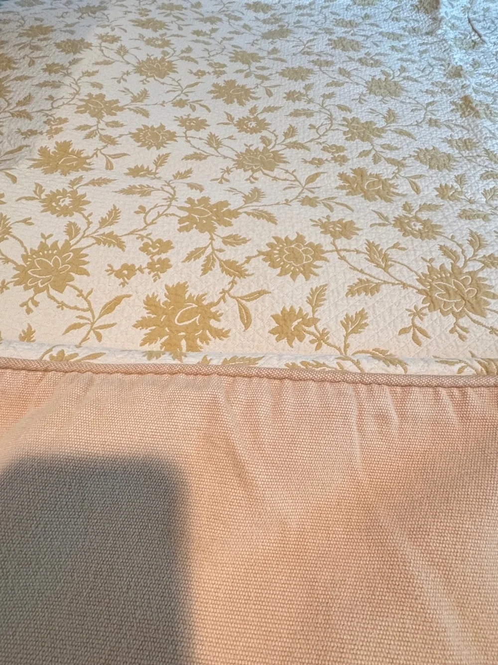 Ethan Allen Cream and Gold Floral Quilted Duvet Cover, Throw Pillows & Bedskirt
